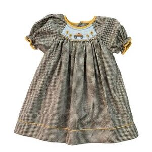 Petit Ami Brown Checkered Baby Dress with Smocked Pumpkins Sz 18M
